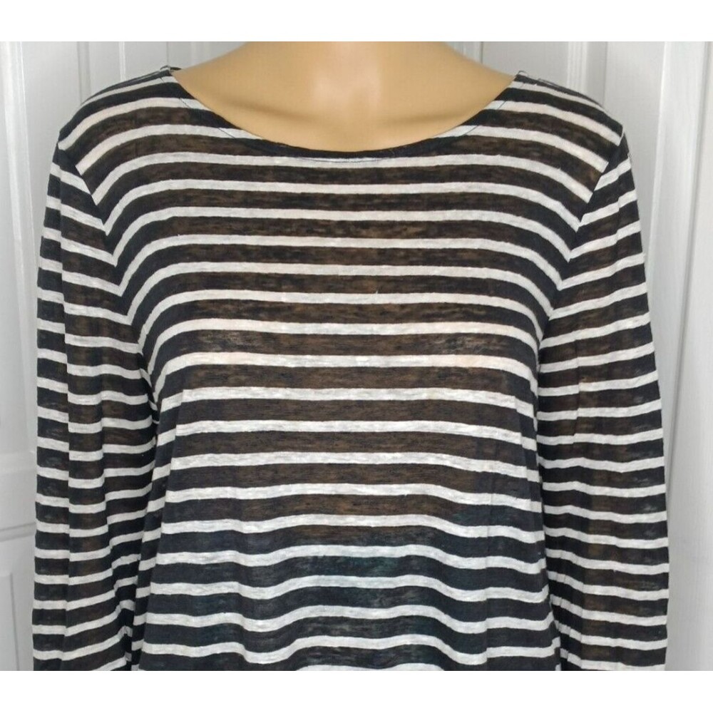 Lauren Ralph Lauren 100% Linen Lightweight Black Striped Long Sleeve Top P/L - Picture 2 of 6